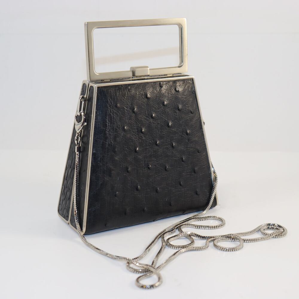 Vintage Lorenzi‎ Genuine Ostrich Leather Evening Bag with Chain Strap